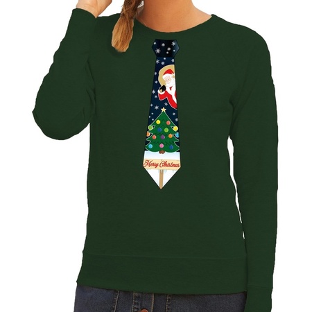 Foute kerst sweater met kerstmis stropdas groen voor dames