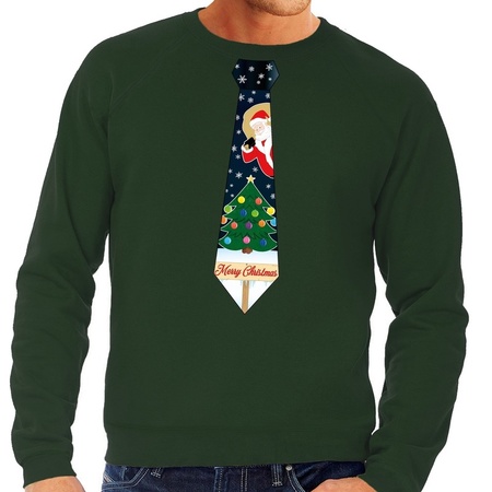 Foute kerst sweater met kerstmis stropdas groen voor heren