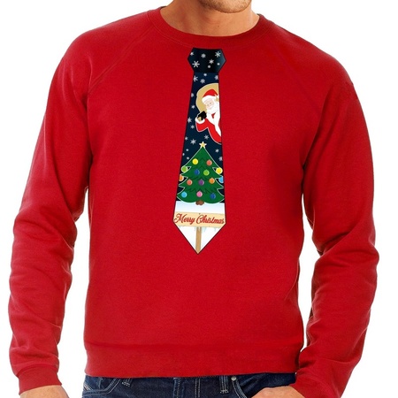 Foute kerst sweater met kerstmis stropdas rood voor heren