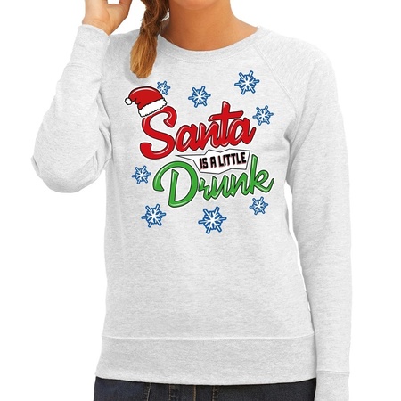 Grijze kersttrui / kerstkleding Santa is a little drunk voor dames