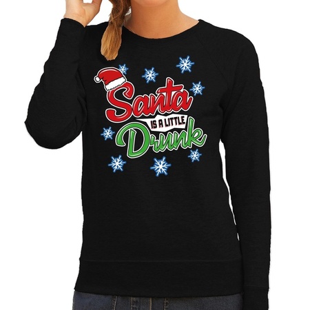 Zwarte kersttrui / kerstkleding Santa is a little drunk voor dames
