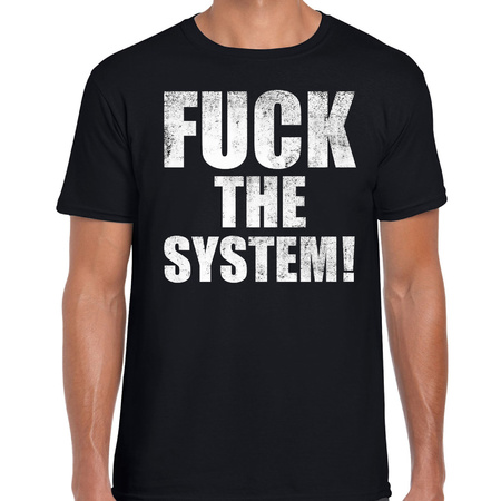 Fuck the system t-shirt zwart voor heren om te staken / protesteren