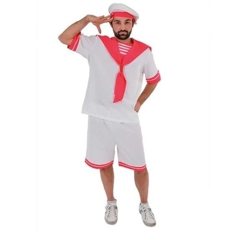 Wit/roze gay sailor kostuum voor heren