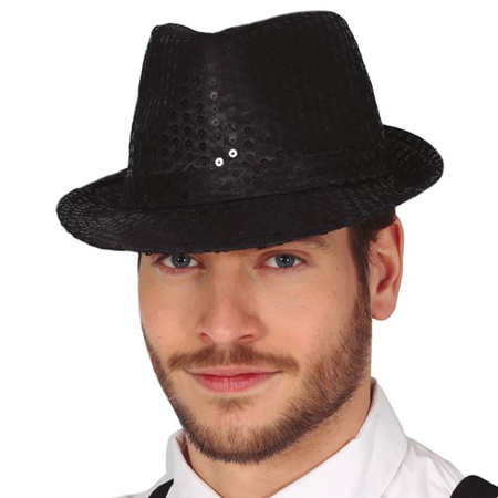 Carnaval verkleed set compleet - hoedje en zonnebril - zwart - heren/dames - glimmend