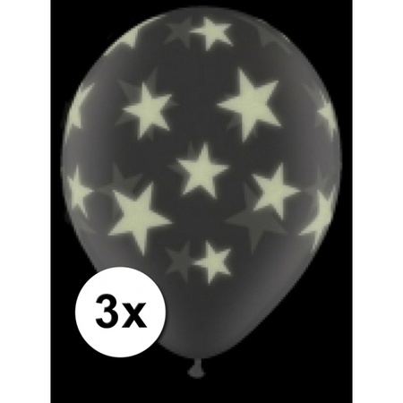 3 doorzichtige glow in the dark sterren ballonnen 28 cm