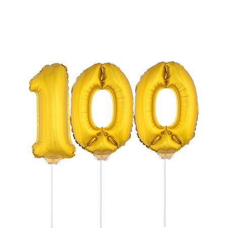 Folie ballonnen cijfer 100 goud 41 cm