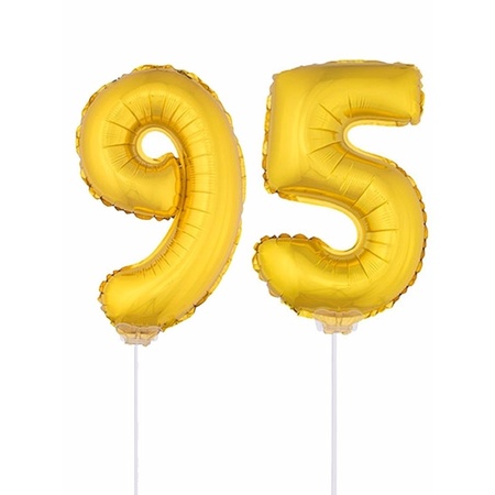 Inflatable gold foil balloon number 95 on stick