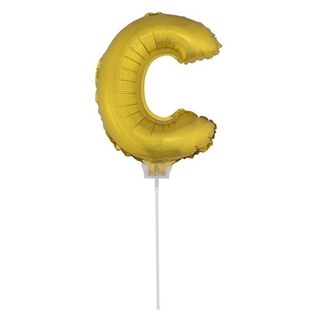 Golden inflatable letter balloon C on a stick