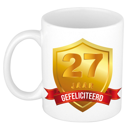 Gold shield 27 year mug - birthday / anniversary