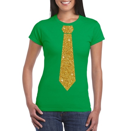 Stropdas t-shirt groen met glitter das dames