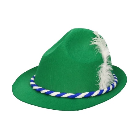 Groene bierfeest/oktoberfest hoed met blauw/wit Beieren koord verkleed accessoire voor dames/heren