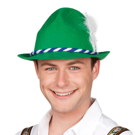 Groene bierfeest/oktoberfest hoed met blauw/wit Beieren koord verkleed accessoire voor dames/heren