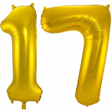 Leeftijd feestartikelen/versiering grote folie ballonnen 17 jaar goud 86 cm