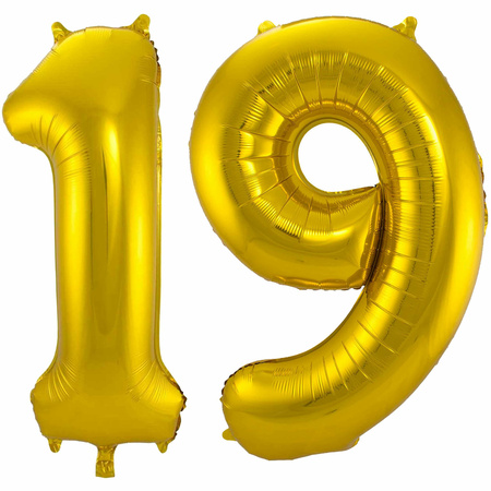 Leeftijd feestartikelen/versiering grote folie ballonnen 19 jaar goud 86 cm