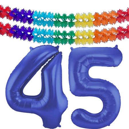 Gaan wandelen Rechtdoor bak Leeftijd feestartikelen/versiering grote folie ballonnen 45 jaar paars 86  cm + slingers | Fun en Feest