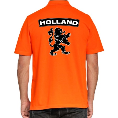 Grote maten Koningsdag polo t-shirt oranje Holland met grote zwarte leeuw voor heren