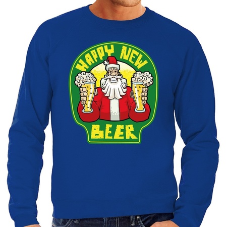 Grote maat foute oud en nieuw trui / kersttrui happy new beer / bier blauw voor heren