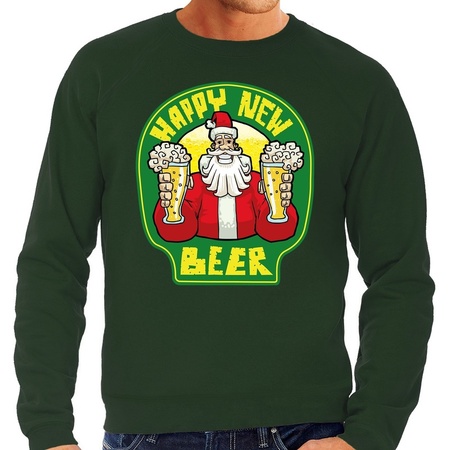Grote maat foute oud en nieuw trui / kersttrui happy new beer / bier groen voor heren