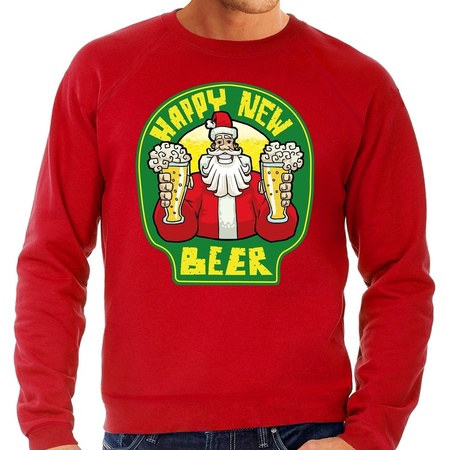 Grote maat foute oud en nieuw trui / kersttrui happy new beer / bier rood voor heren