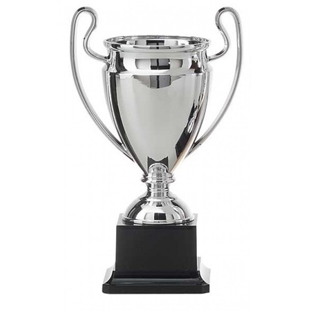 Big silver trophy cup with ears 21 cm