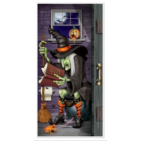 Halloween door cover witch on toilet
