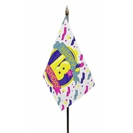 Happy Birthday 18 mini flag on pole 10 x 15 cm