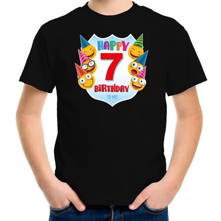 Happy birthday to me 7 t-shirt / shirtje 7e verjaardag emoticons zwart kleuter / kinderen | Fun en Feest