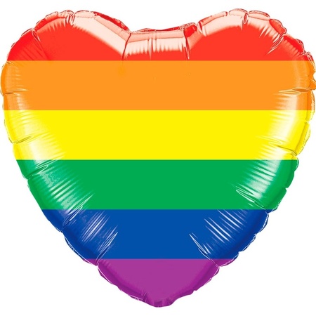 Regenboog kleuren hart folieballon 45 cm feestversiering