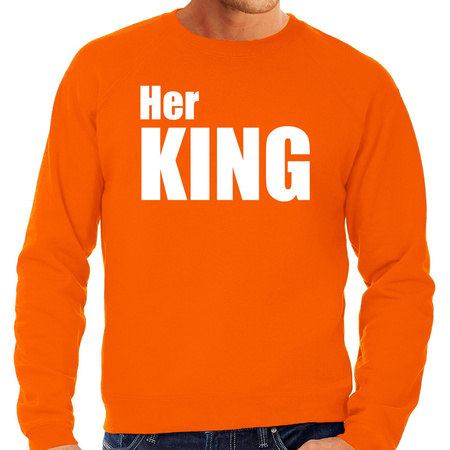 Her king sweater orange with white letters for men