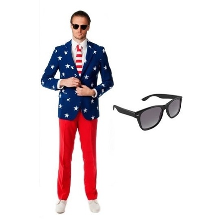 Carnavalskostuum USA heren pak 48 (M) met gratis zonnebril