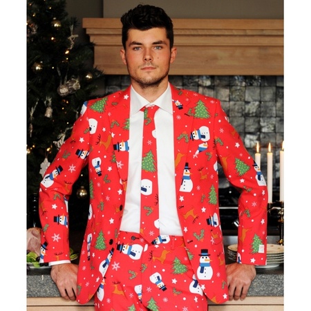 Foute Kerst Opposuits pakken/kostuums met Kerstmuts - maat 52 (XL) voor heren Christmaster
