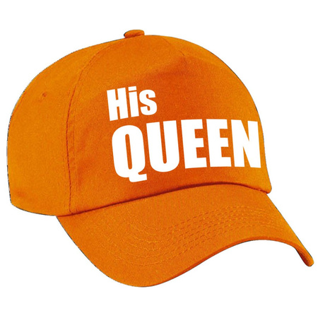 Oranje feestpet / cap His Queen in witte tekst voor dames - Koningsdag