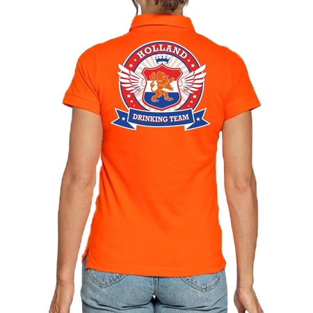Holland Drinking Team polo t-shirt oranje met kroon voor dames