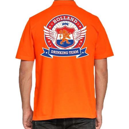 Holland Drinking Team polo t-shirt oranje met kroon voor heren