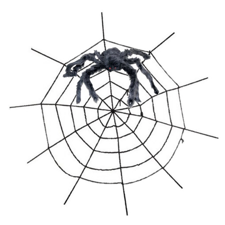 Horror decoratie groot spinnenweb 150 cm met spin
