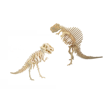 Houten 3D dino puzzel bouwpakket set T-rex en Spinosaurus