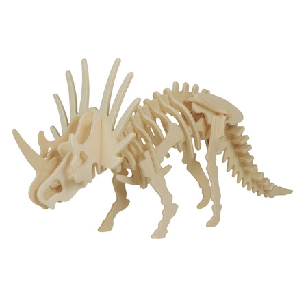 Houten 3D dino puzzel bouwpakket set T-rex en styracosaurus