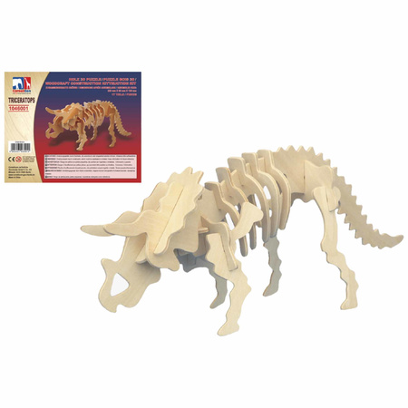 Houten 3D dino puzzel bouwpakket set Triceratops en Apatosaurus/langnek