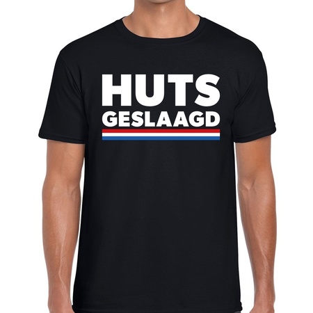 HUTS Geslaagd met vlag cadeau t-shirt zwart voor heren