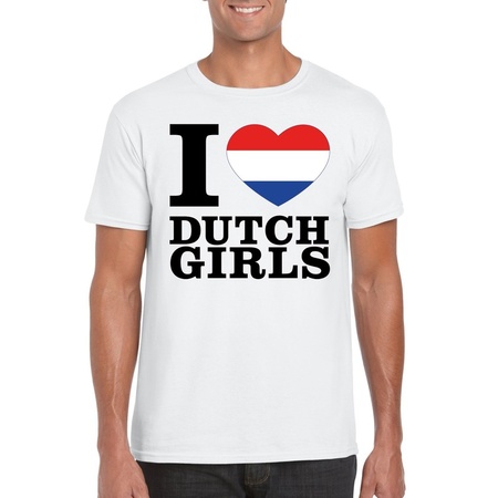 Wit I love Dutch girls/ I love Nederlandse dames t-shirt voor heren