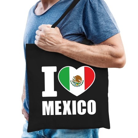Mexico schoudertas I love Mexico zwart katoen