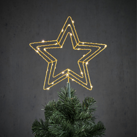 Kerstboom ster piek/topper goud met LED verlichting D25 cm