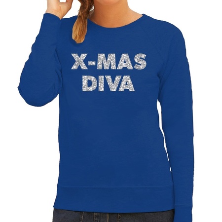Foute kerstborrel trui / kersttrui Christmas Diva zilver / blauw dames