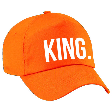 2x oranje baseballcaps met King en Queen tekst