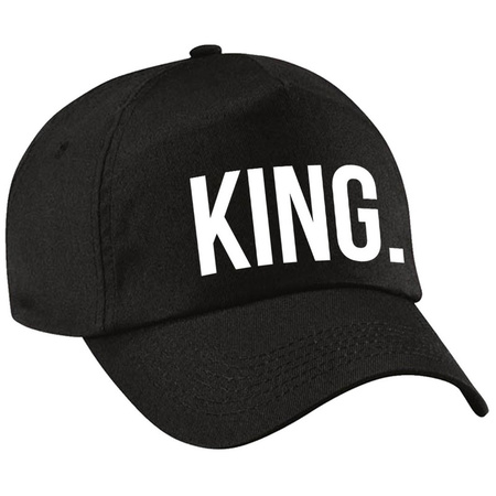 King pet / cap zwart met witte letters voor jongens