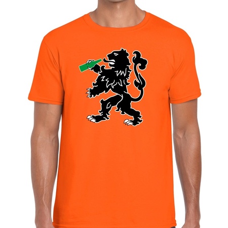 Grappige bier drinkende leeuw t-shirt voor Koningsdag of het EK/WK voor heren