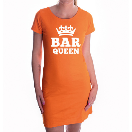 Oranje Koningsdag jurkje Bar queen met kroon voor dames