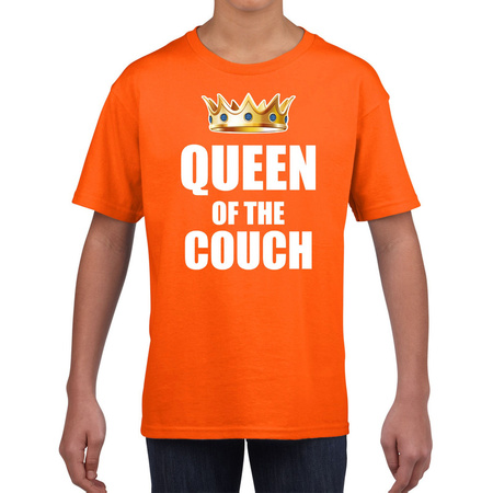 Woningsdag Queen of the couch t-shirts voor thuisblijvers tijdens Koningsdag oranje meisjes / kinderen