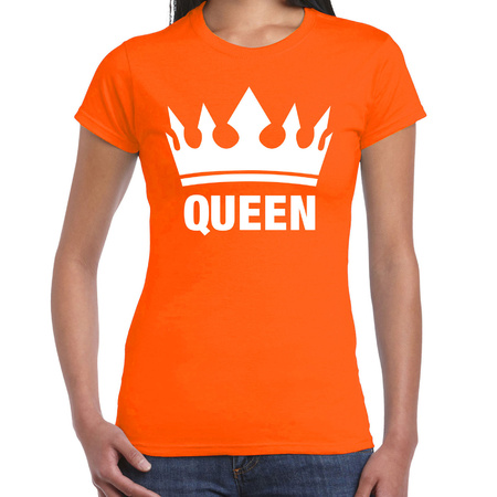 Bellatio Decorations Koningsdag t-shirt voor dames - Queen - oranje - feestkleding