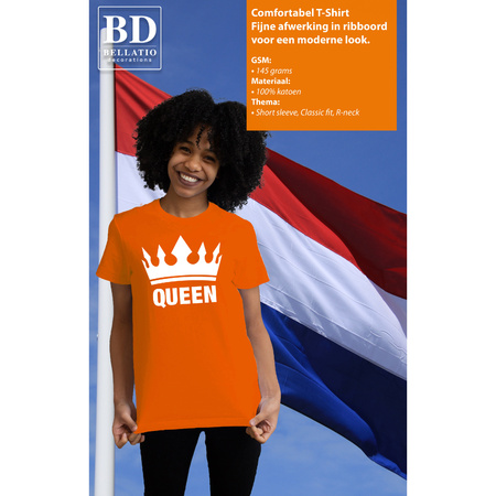 Bellatio Decorations Koningsdag t-shirt voor dames - Queen - oranje - feestkleding